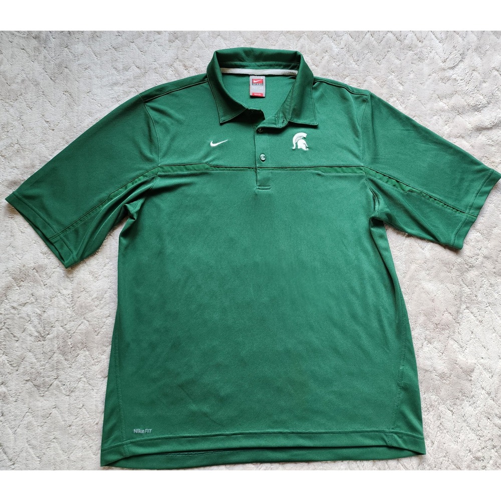 Nike Team Michigan State Spartans Mens Green Polo Shirt Large Nike FIT DRY